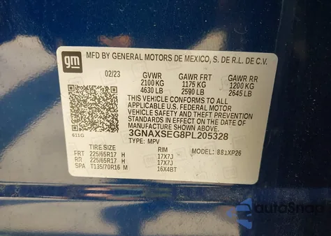 2023 Chevrolet Equinox Awd Ls из США, поврежденный, VIN 3GNAXSEG8PL205328